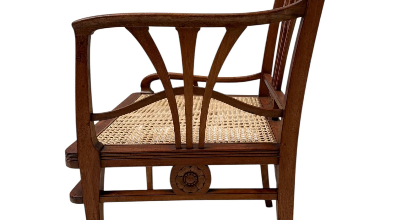 Art Nouveau Armchair with Wicker Seat by H.P. Mutters & Zoon, 1900s